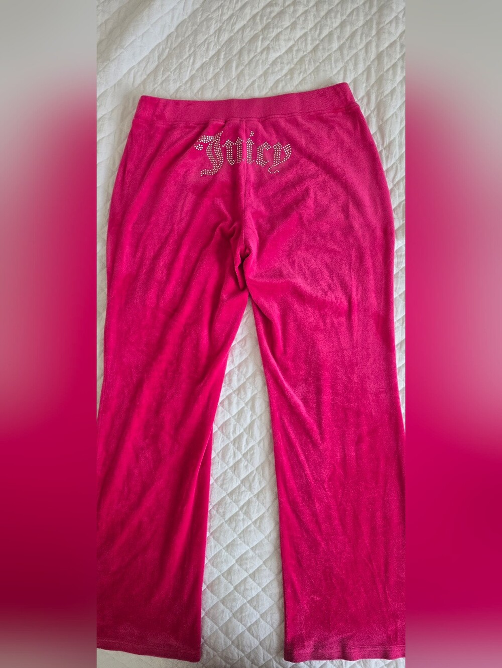 Juicy Couture Hot Pink Velour Straight Leg Pants with Rhinestone Logo Size L